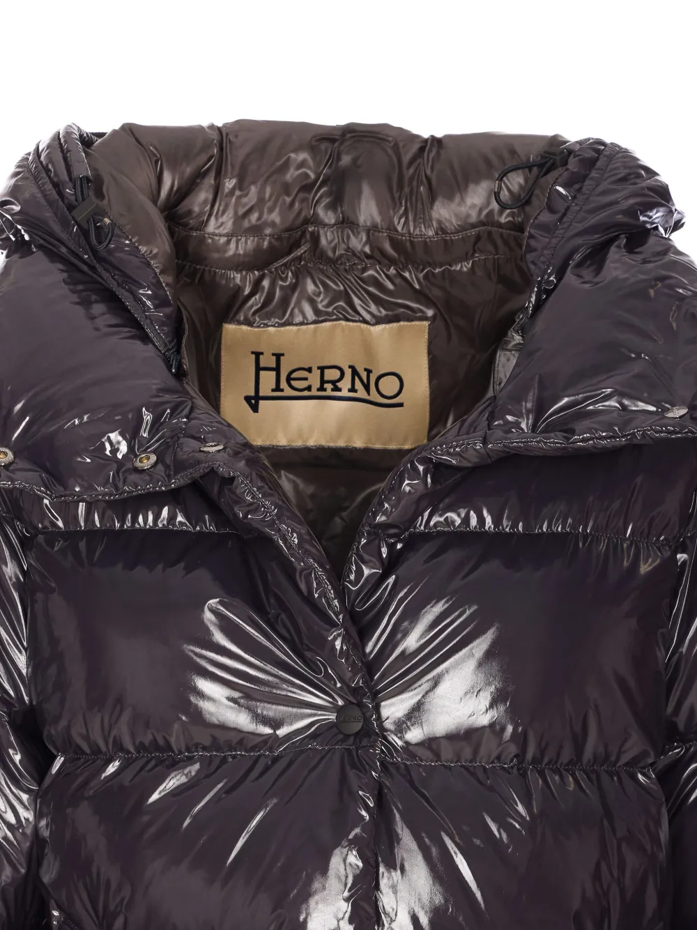 Herno Medium Length Glossy Padded Jacket In Black