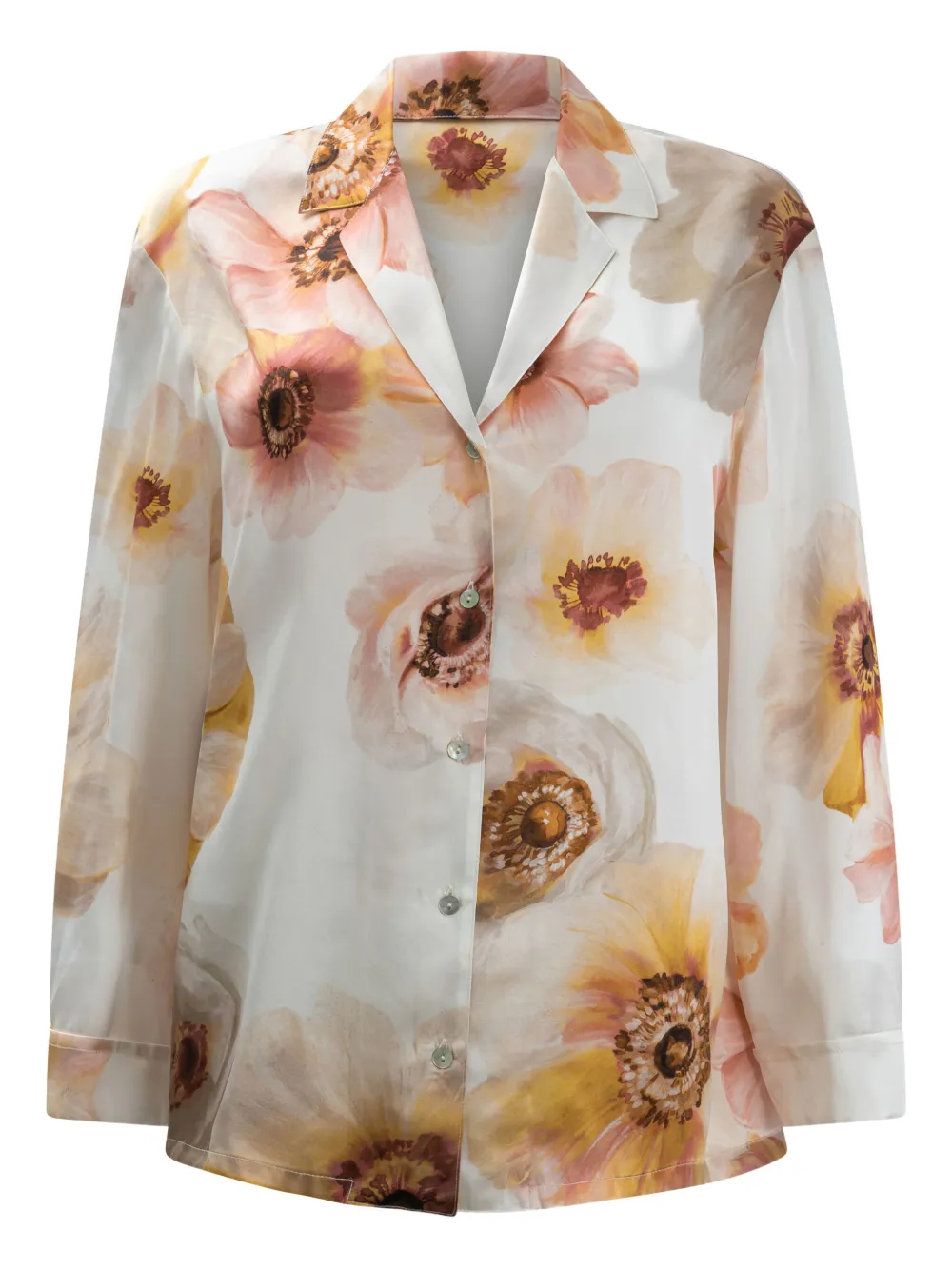 Sleep No More Floral-print Silk Shirt In Neutral