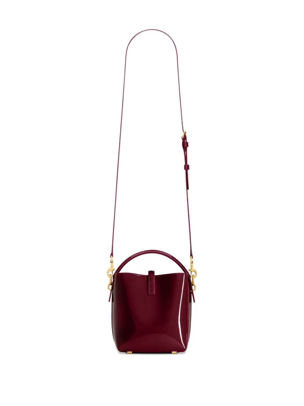 Saint Laurent Mini Le 37 Patent-leather Bucket Bag In Burgundy