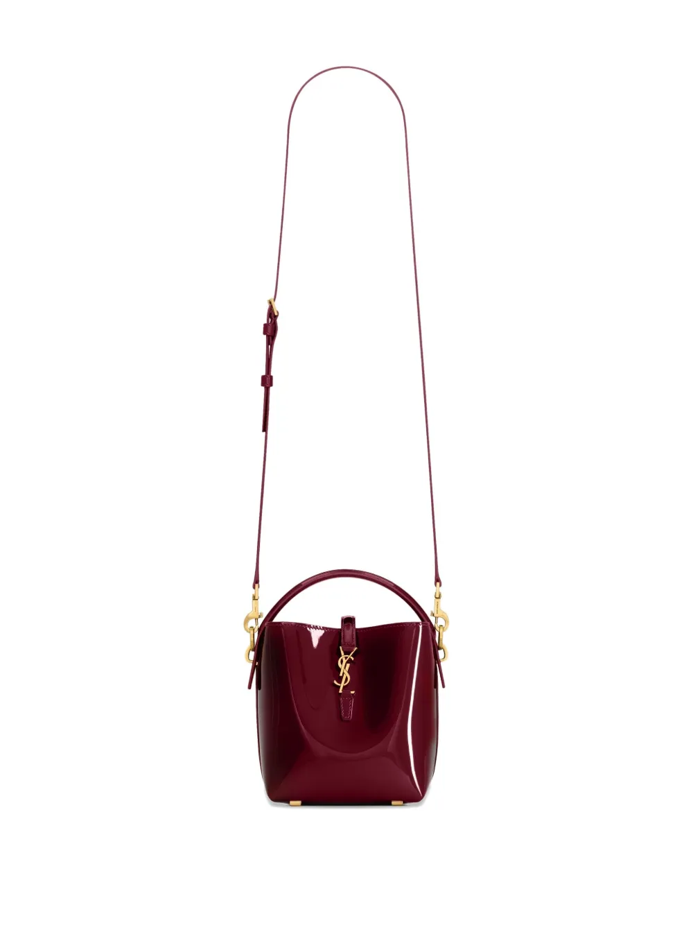 Saint Laurent Mini Le 37 Patent-leather Bucket Bag In Burgundy