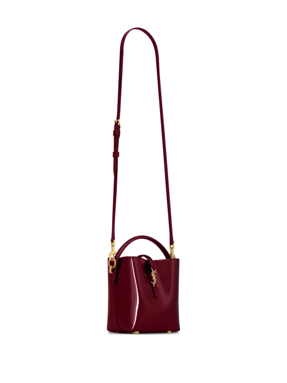 Saint Laurent Mini Le 37 Patent-leather Bucket Bag In Burgundy