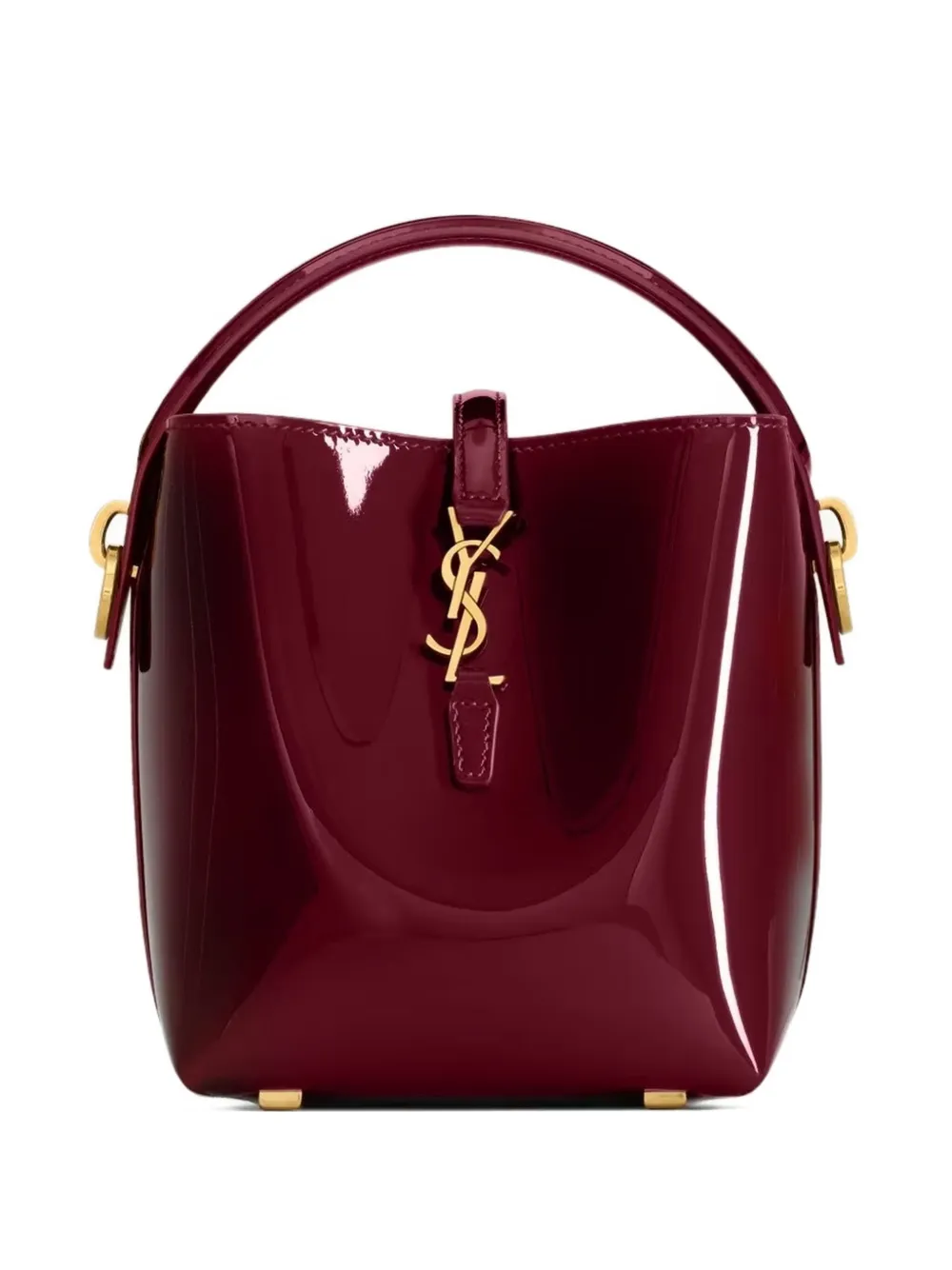 Saint Laurent Mini Le 37 Patent-leather Bucket Bag In Burgundy