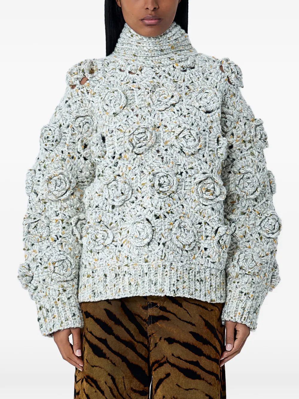 GANNI floral crochet sweater - White