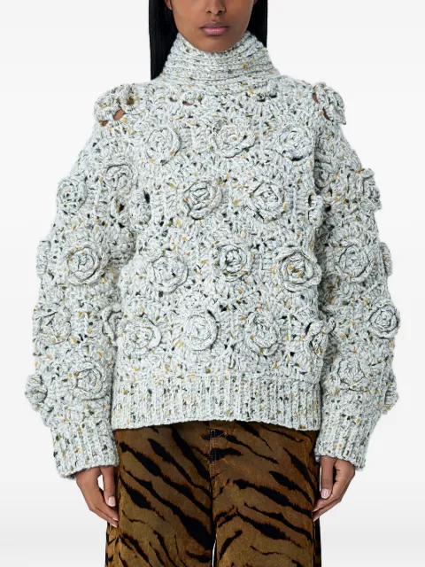 GANNI — flower-knit sweater