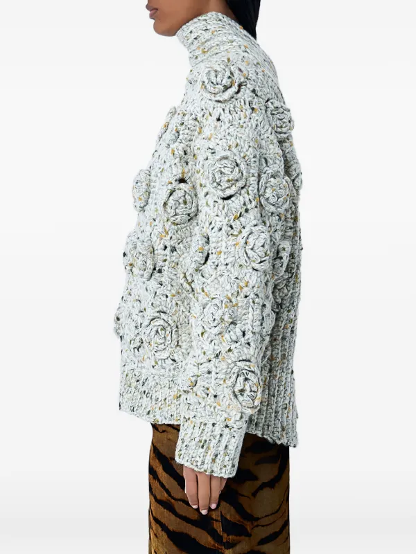 GANNI flower-knit Sweater | White | FARFETCH SG