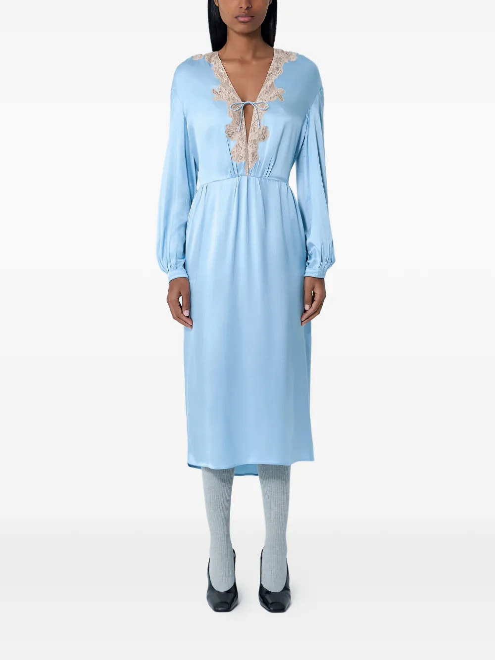 Prada lace satin V-neck midi dress - Blu