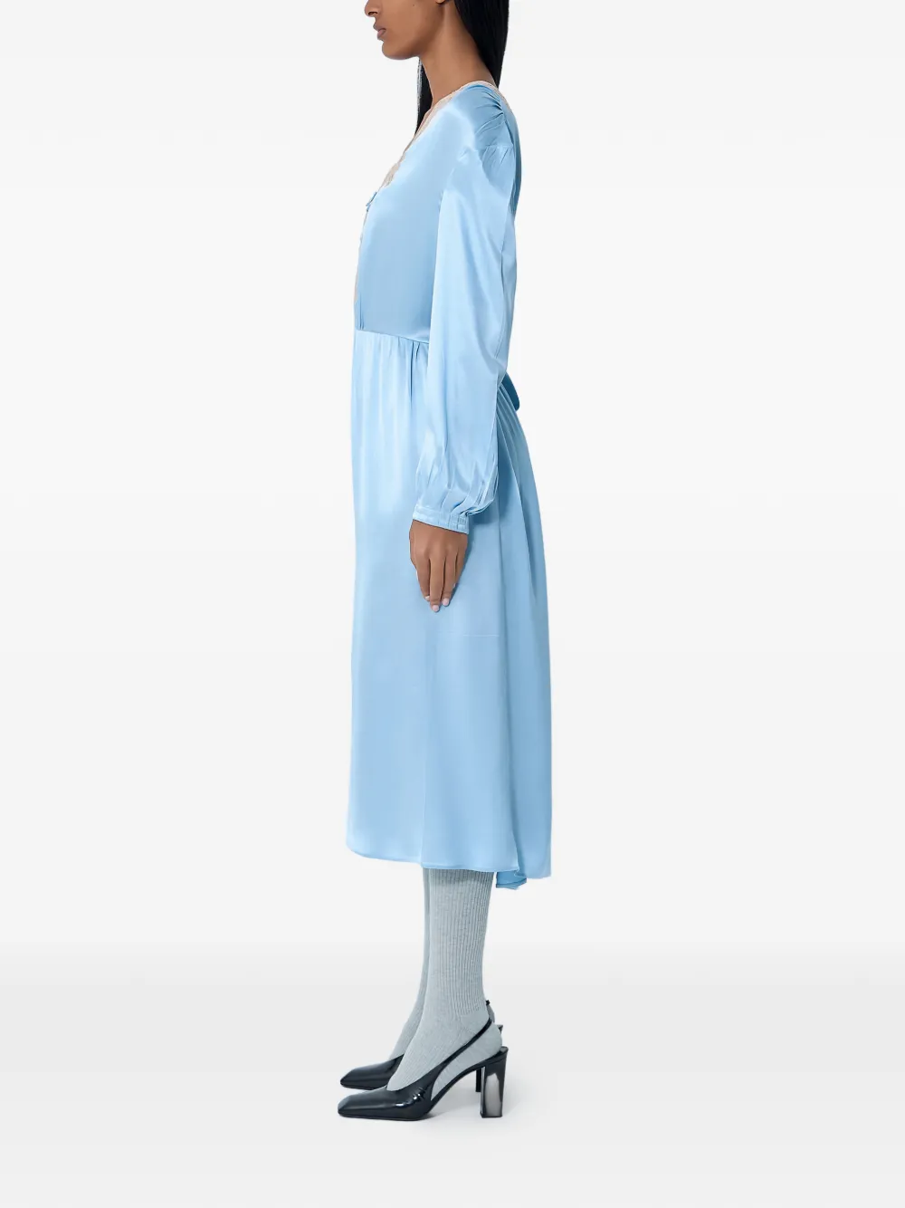 Prada Kanten satijnen midi-jurk met V-hals - Blauw