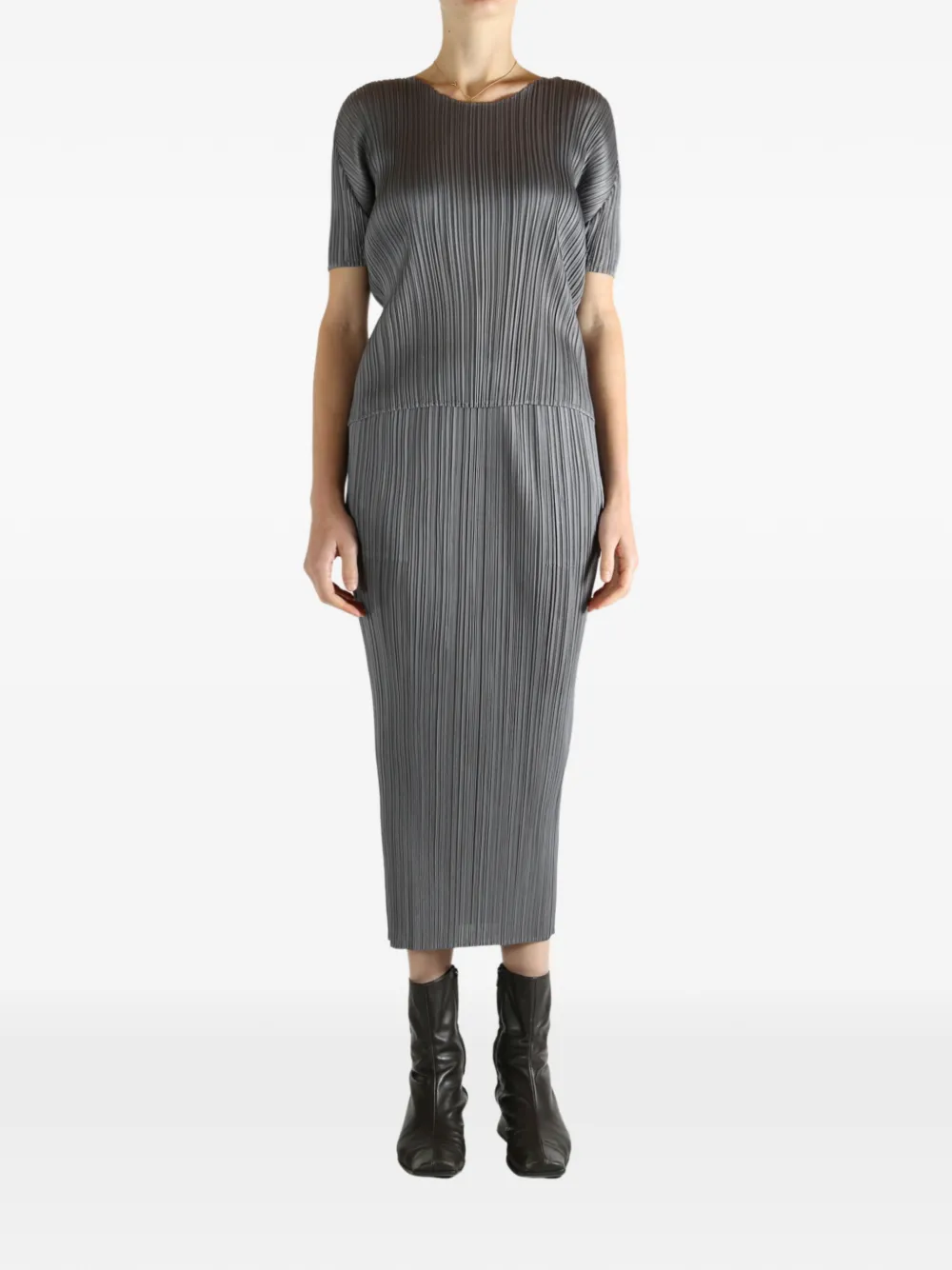 Pleats Please Issey Miyake pleated short-sleeve top - Grijs