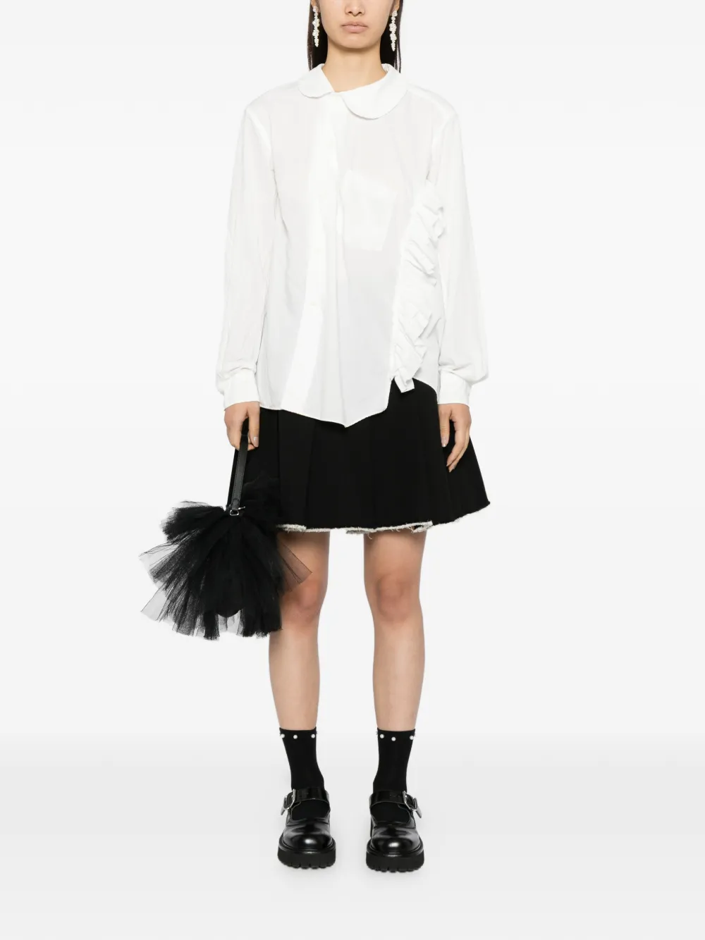 Black Comme Des Garçons Asymmetric Ruffled Shirt In White