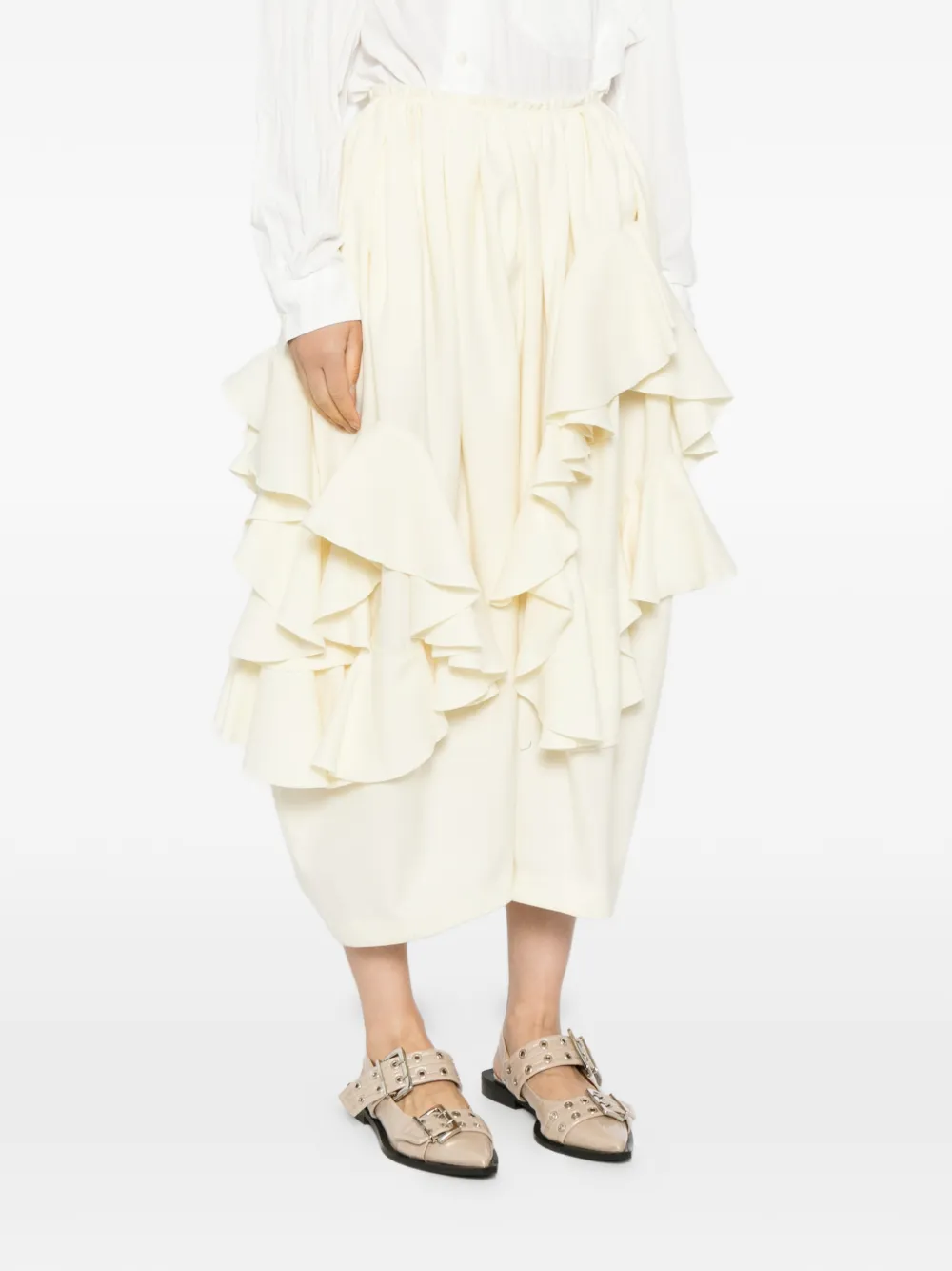 Comme Des Garçons Ruffled Trousers In Neutral