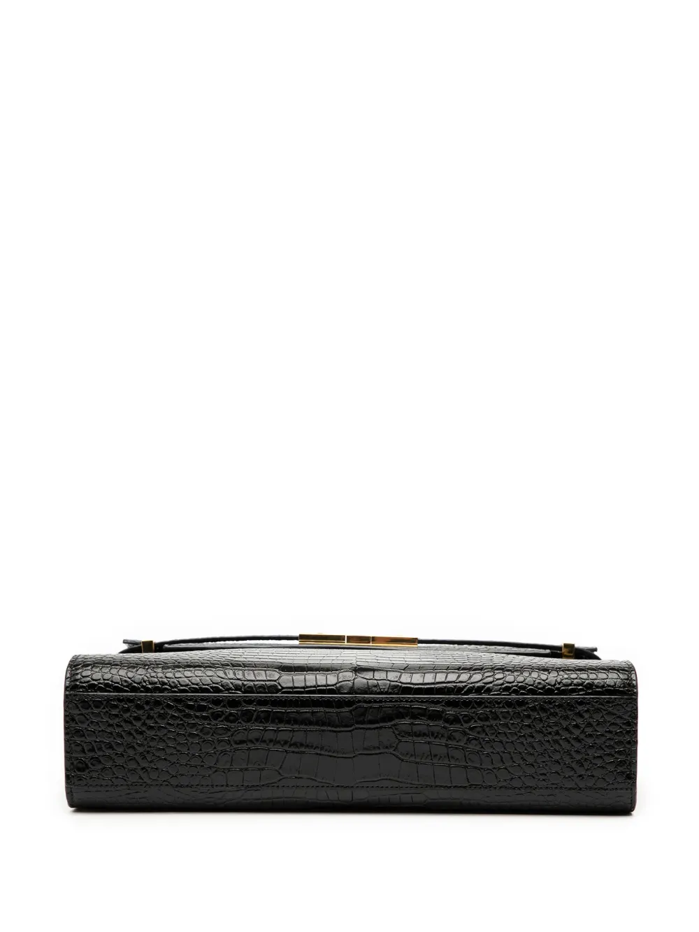SAINT LAURENT Pre-owned 2021 Medium Shiny Croc Embossed Manhattan Shoulder Bag In Black
