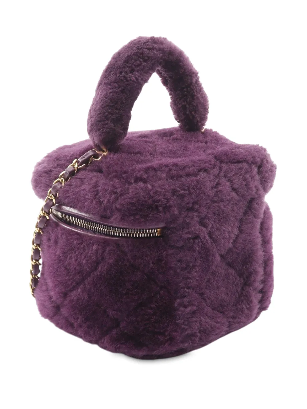 CHANEL Pre-owned 2021-2025 Small Quilted Shearling Vanity Case Satchel In Purple