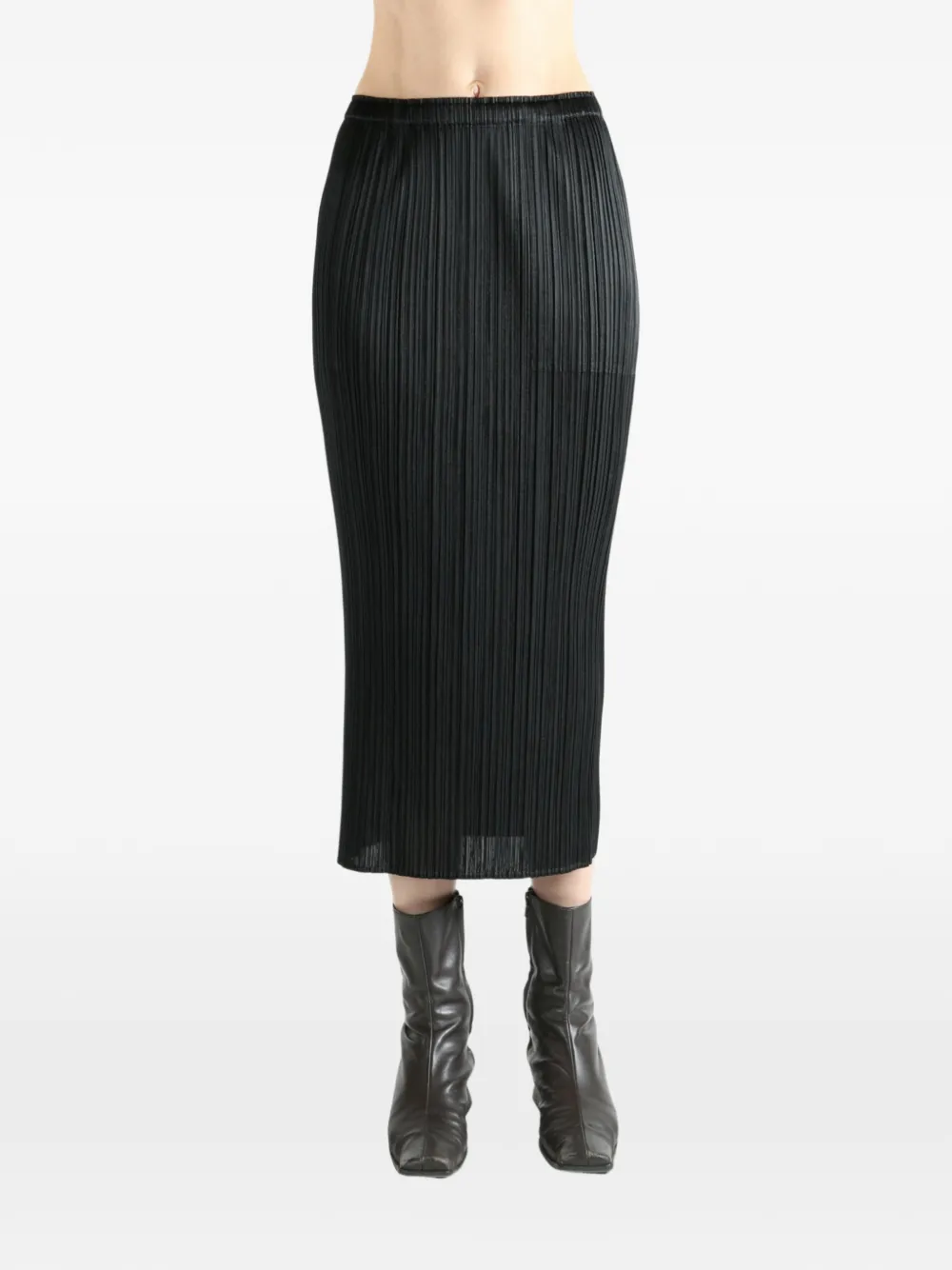 Issey Miyake Pleated Midi Skirt In Black