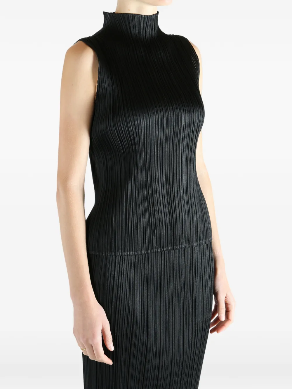 Issey Miyake Pleated High-neck Top In Black