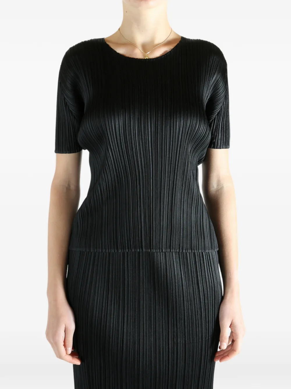 Issey Miyake Pleated Short-sleeve Top In Multi