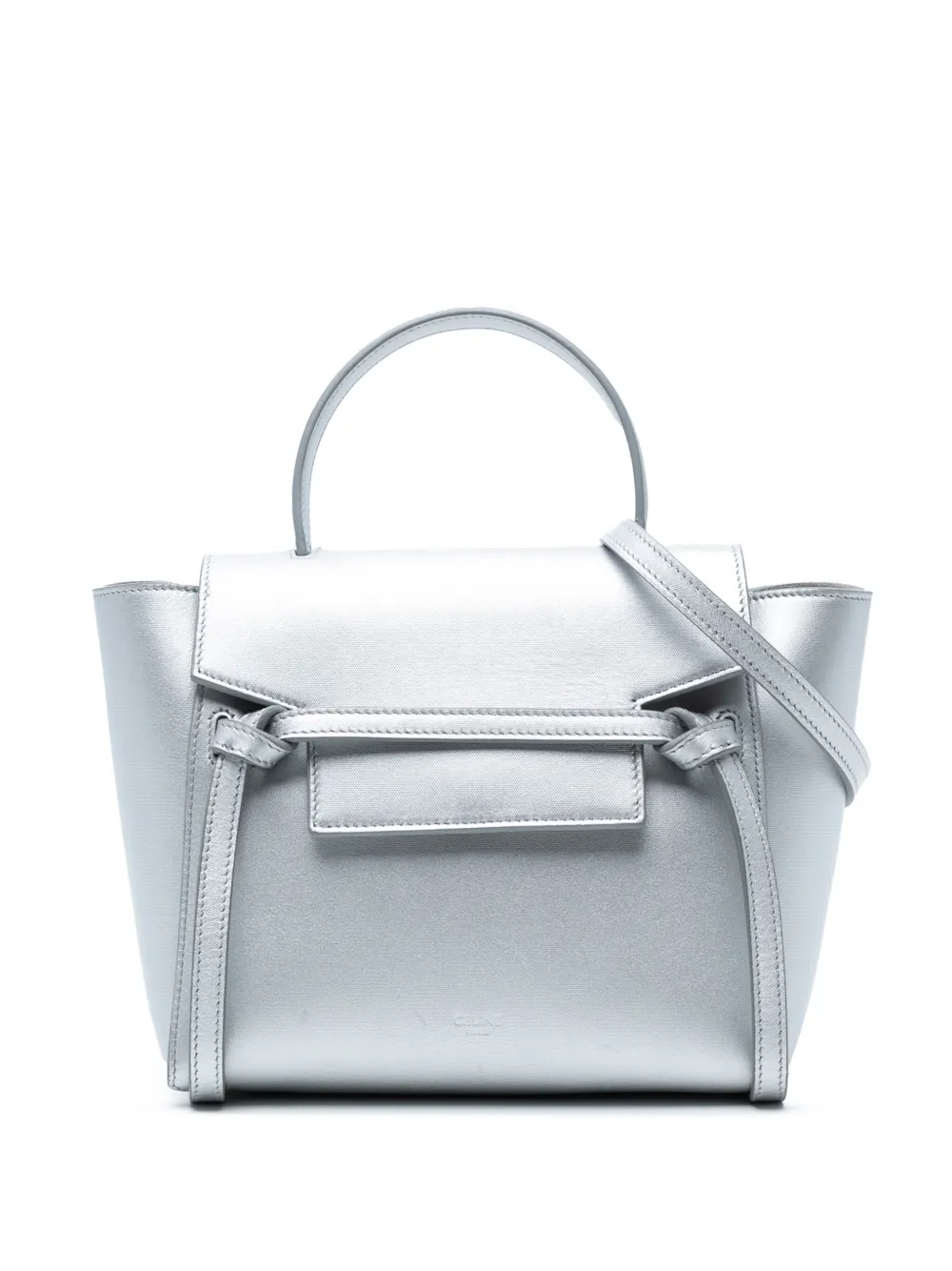Pre-owned Celine 2018 Nano Laminated Calfskin Belt Bag Satchel In Silver