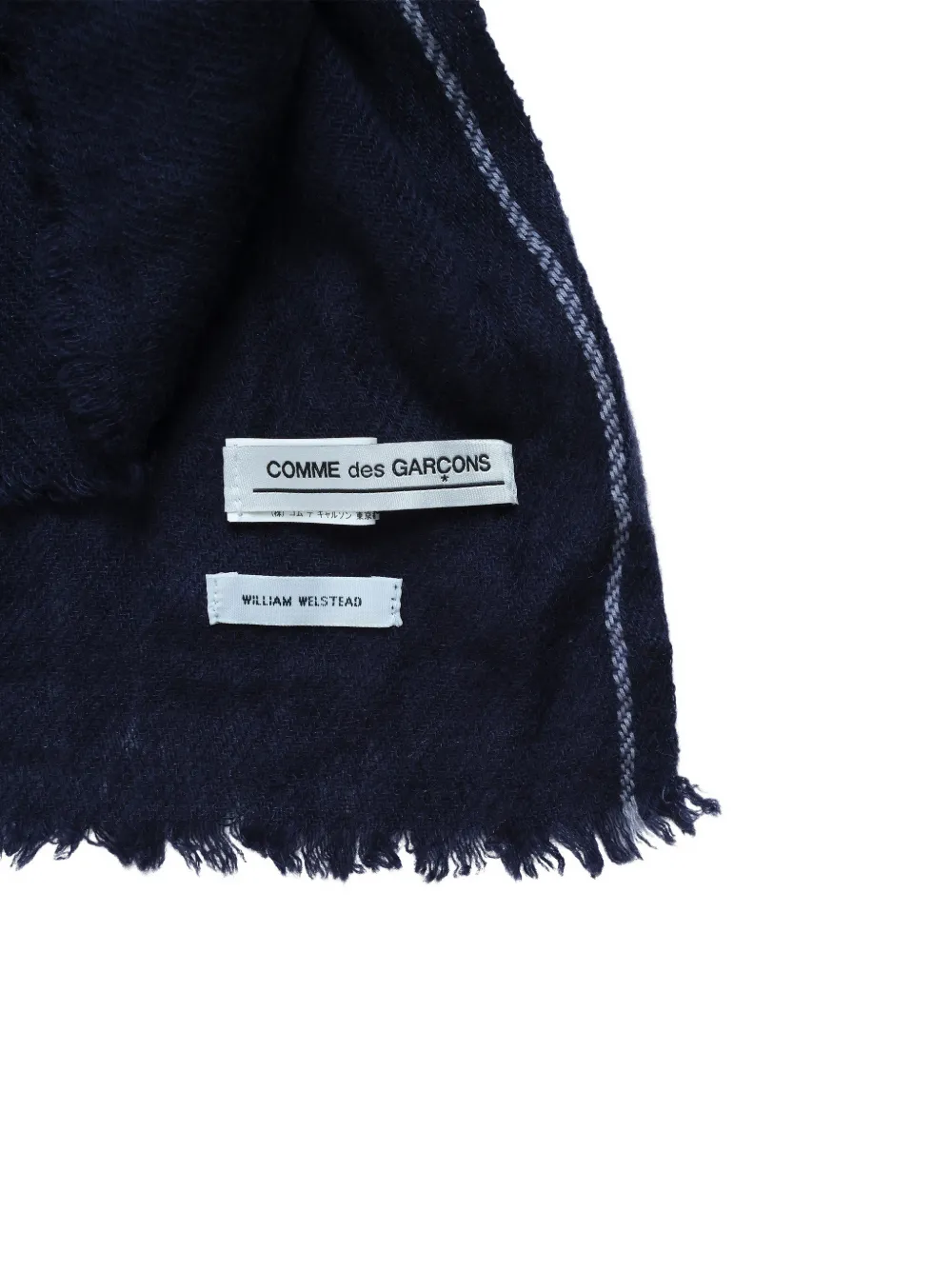 Comme Des Garçons x William Welstead sjaal met franje en visgraat-patroon Blauw