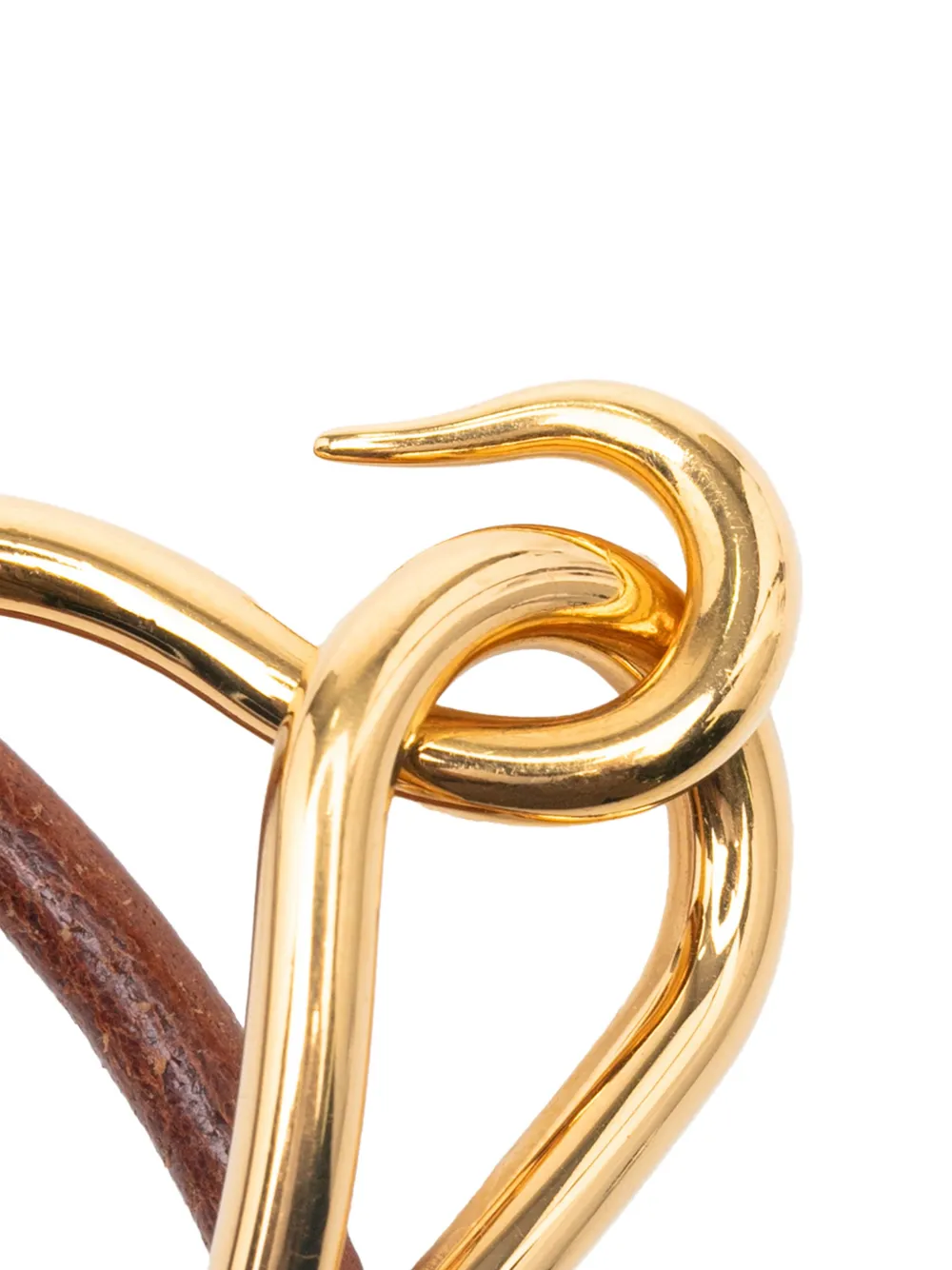Pre-owned Hermes 2000-2020 Leather And Gold Plated Jumbo Hook Double Tour Bracelet Costume Bracelet In Brown