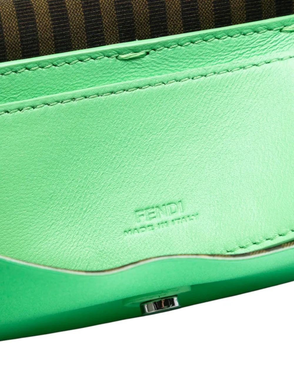 Pre-owned Fendi 2021-2025 Silk Baguette Phone Pouch Satchel In Green