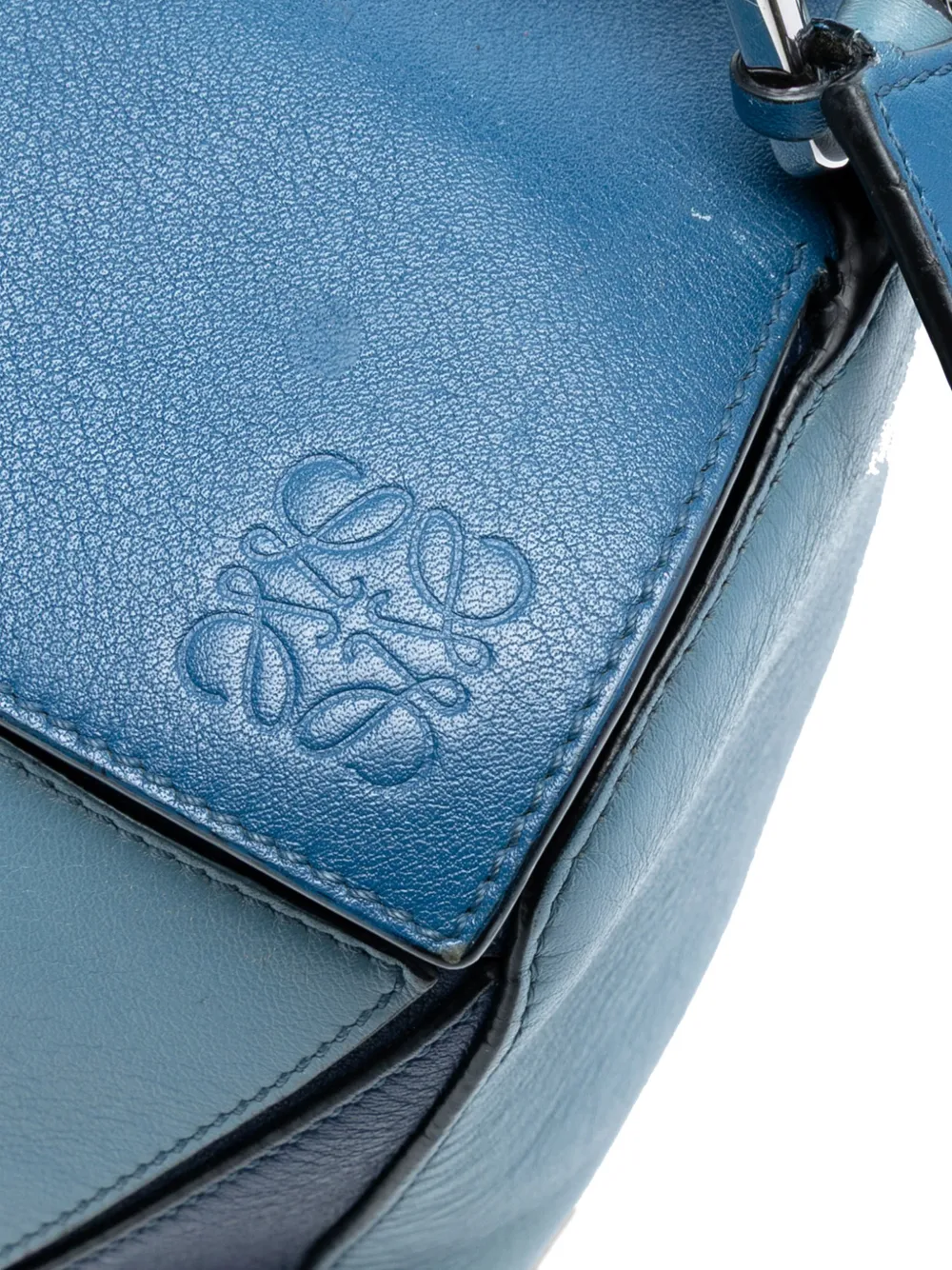 LOEWE Pre-owned 2014-2025 Medium Tricolor Calfskin Puzzle Satchel In Blue