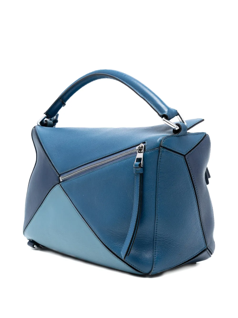 LOEWE Pre-owned 2014-2025 Medium Tricolor Calfskin Puzzle Satchel In Blue