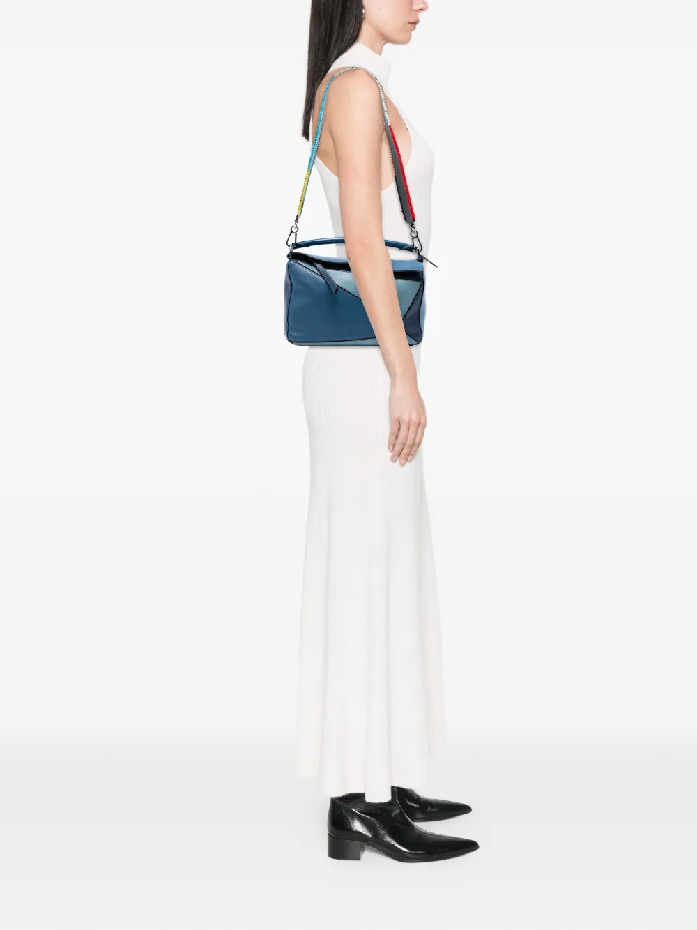 LOEWE Pre-owned 2014-2025 Medium Tricolor Calfskin Puzzle Satchel In Blue