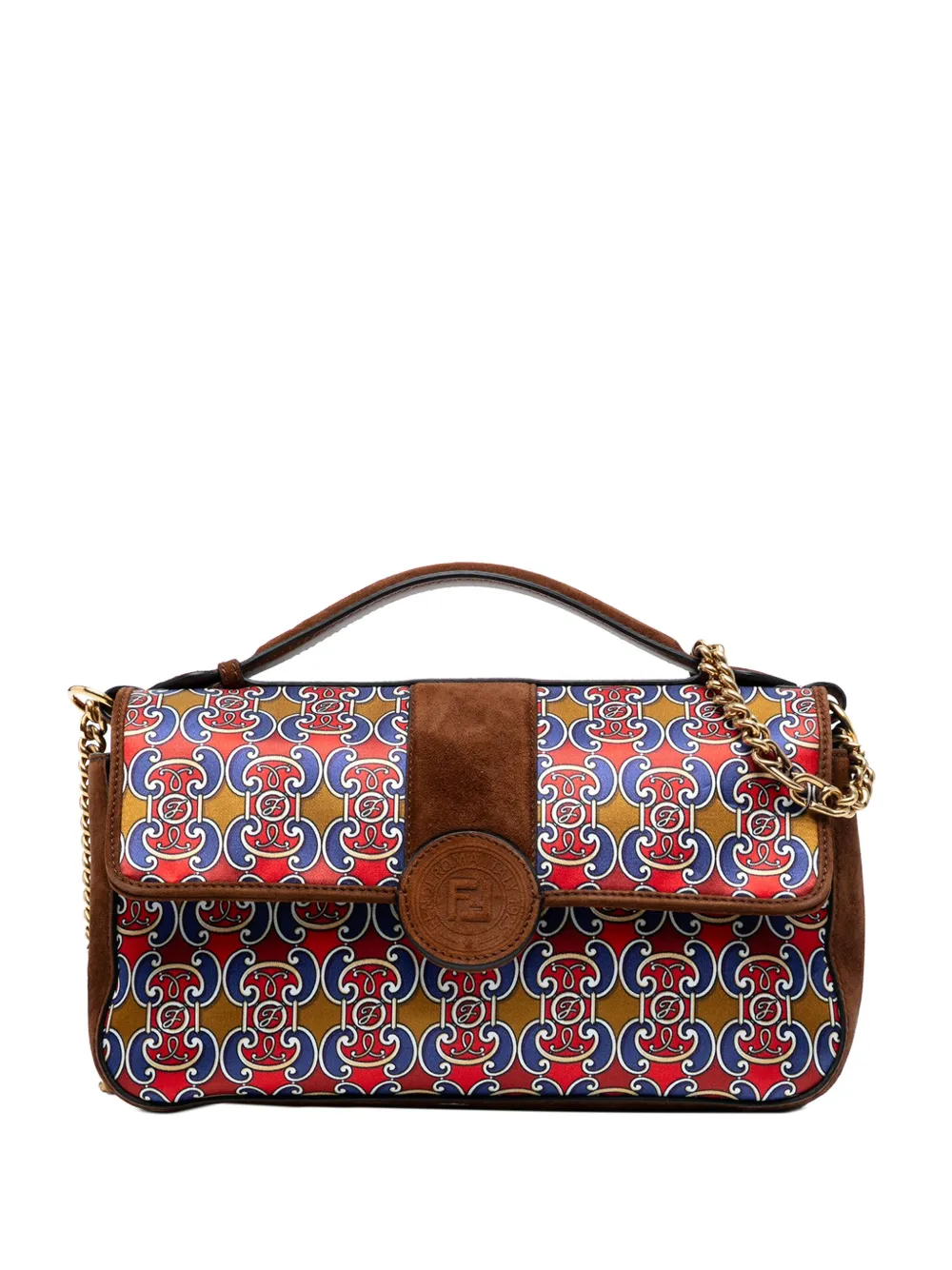 Fendi Pre-Owned 2010-2025 Printed Satin and Suede Double F Baguette Fendi Pre-Owned 2010-2025 Printed Satin and Suede Double F Baguette