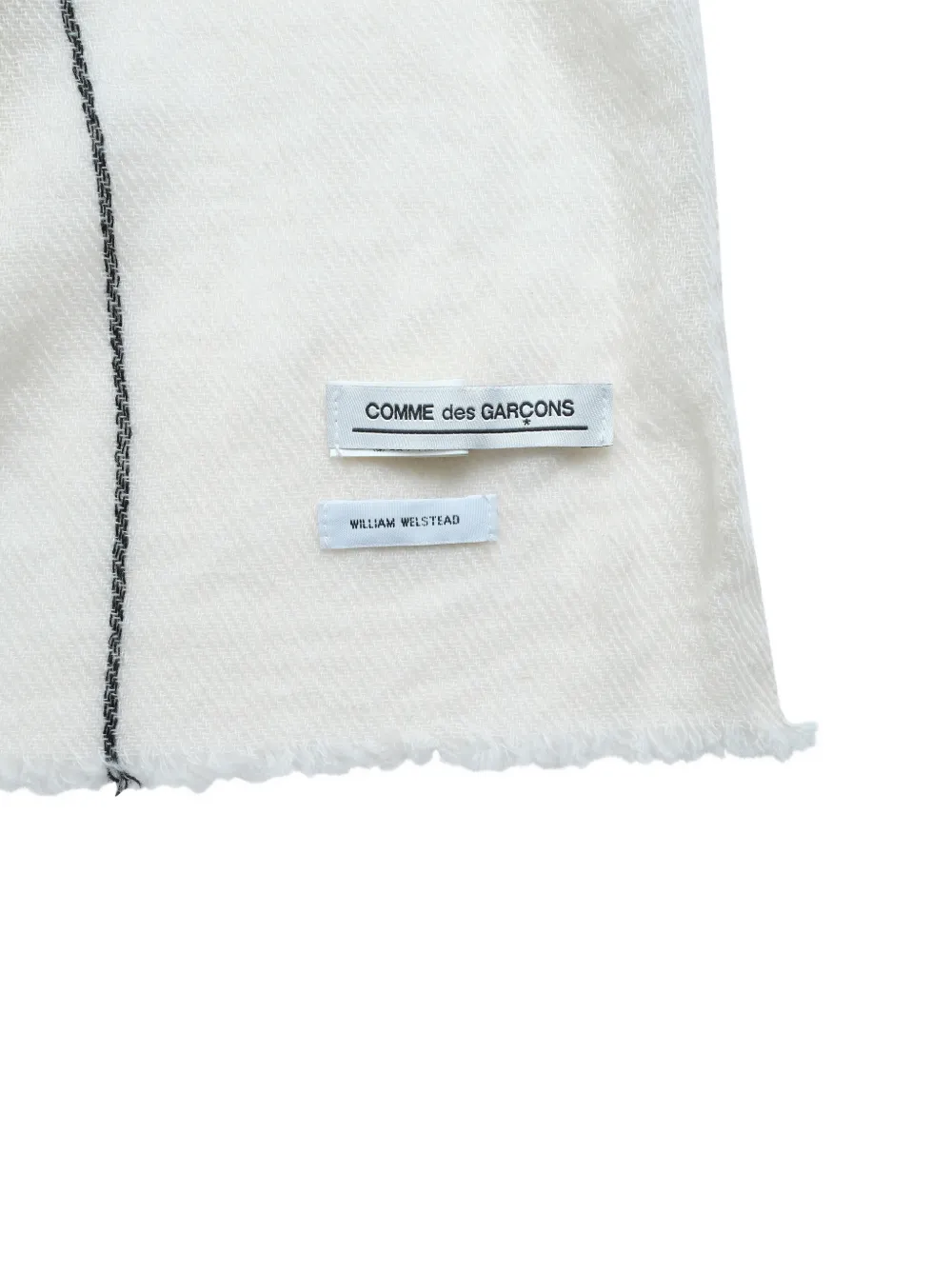 Comme Des Garçons x William Welstead sjaal met contrasterende streep en franje Wit