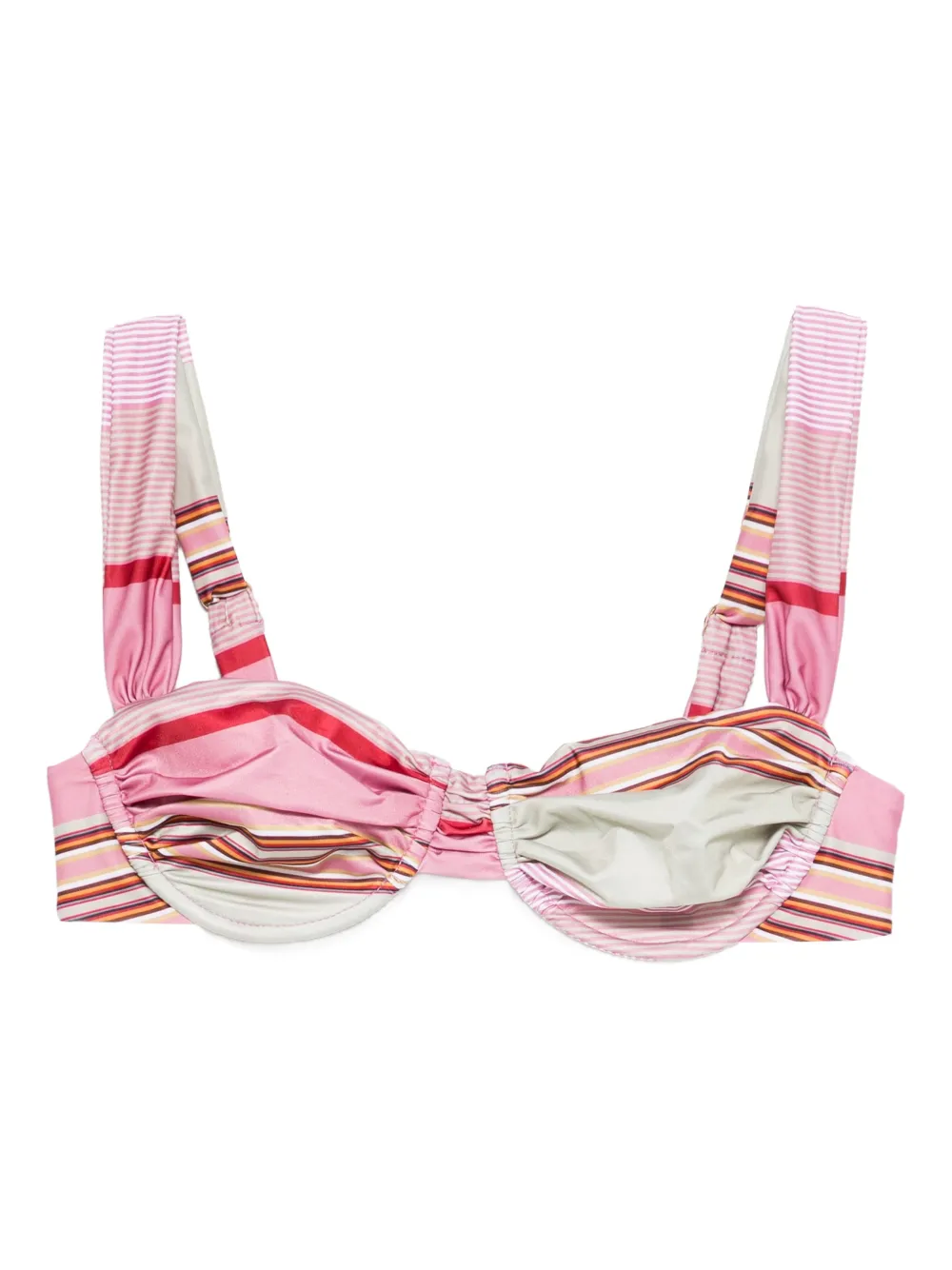 Faithfull The Brand Sol Striped Ruched Bikini Top In Pink