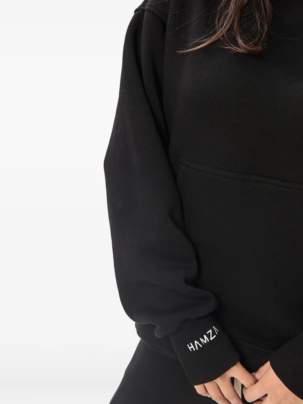 Hamza Long-sleeve Kangaroo-pocket Hoodie In Black