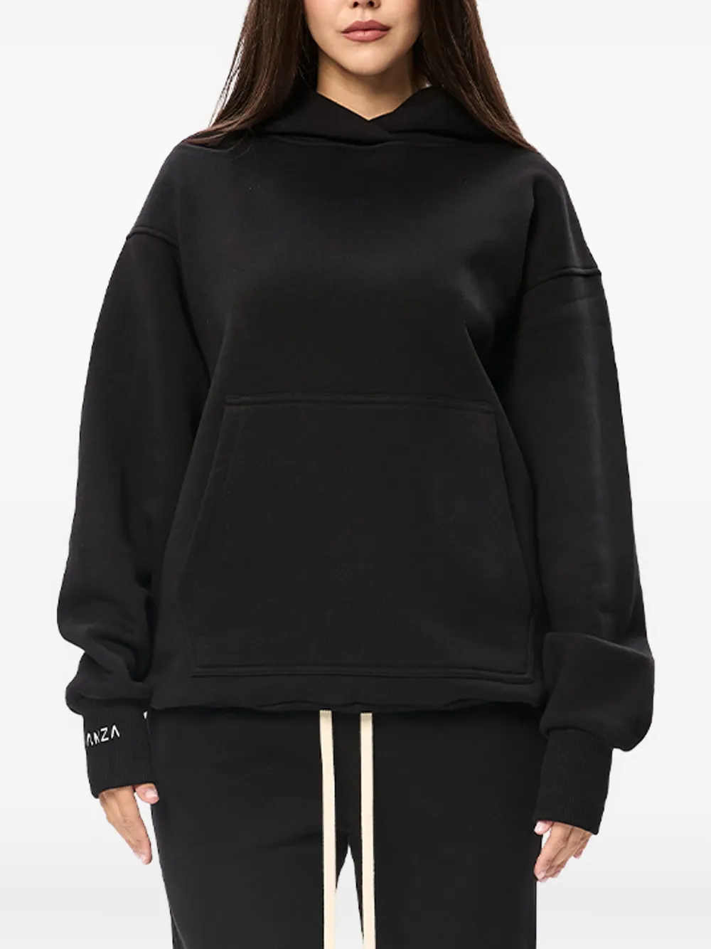 Hamza Long-sleeve Kangaroo-pocket Hoodie In Black