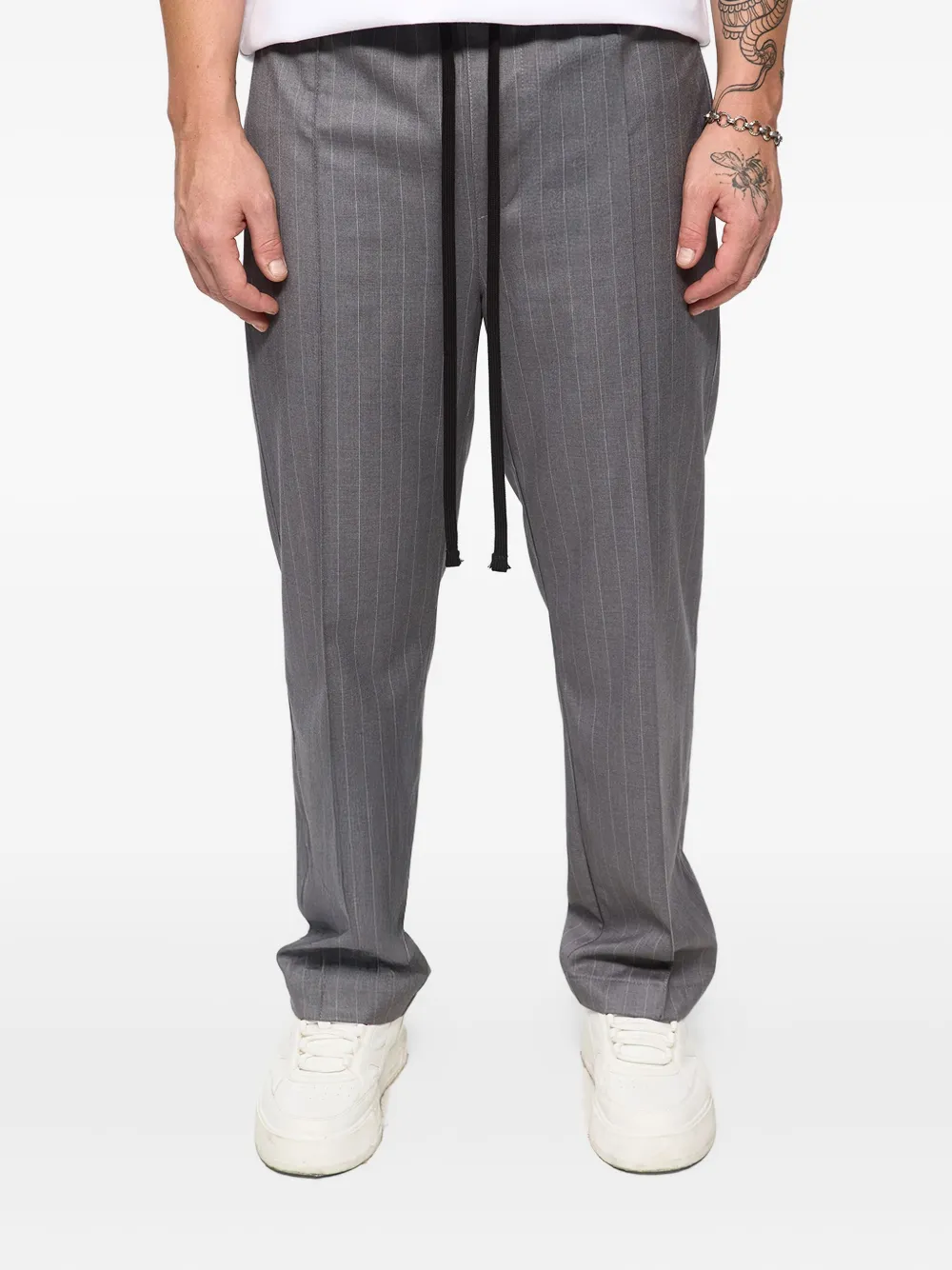 Hamza 247 Pinstripe Drawstring-fastening Track Pants In Gray