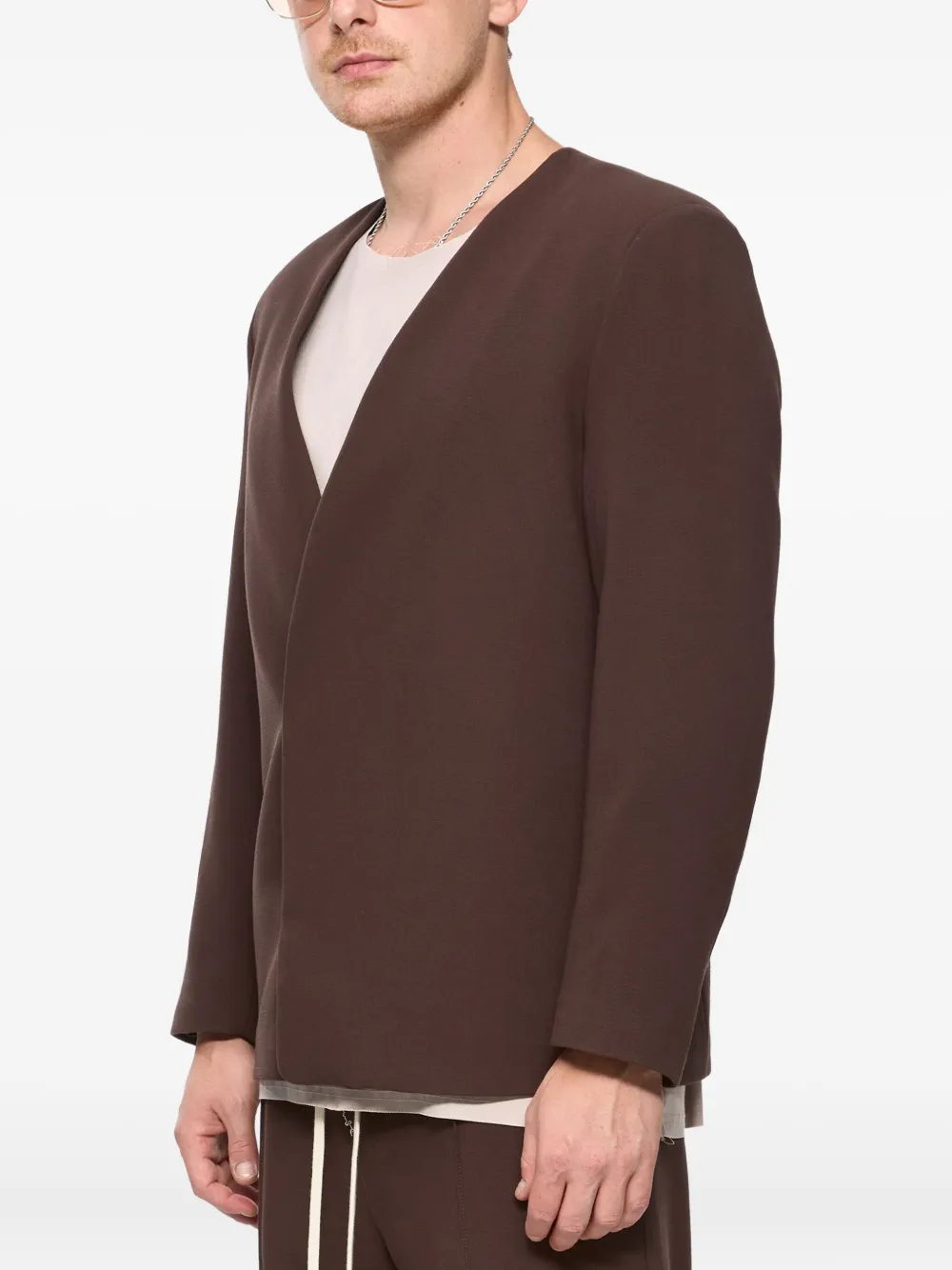 Hamza 247 V-neck Concealde-fastening Blazer In Brown