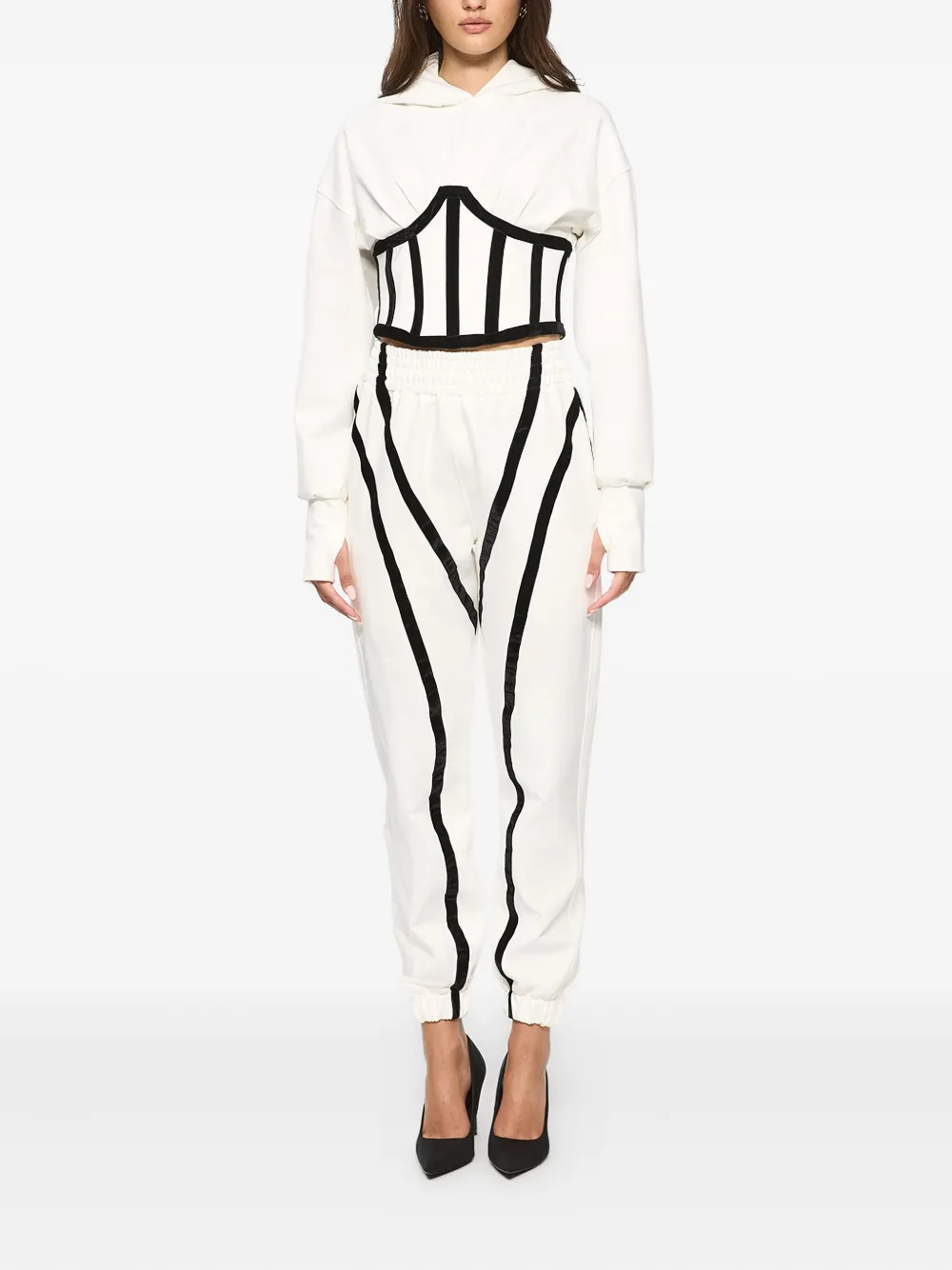 HAMZA Marsilia corset-detail long-sleeve hoodie - Wit