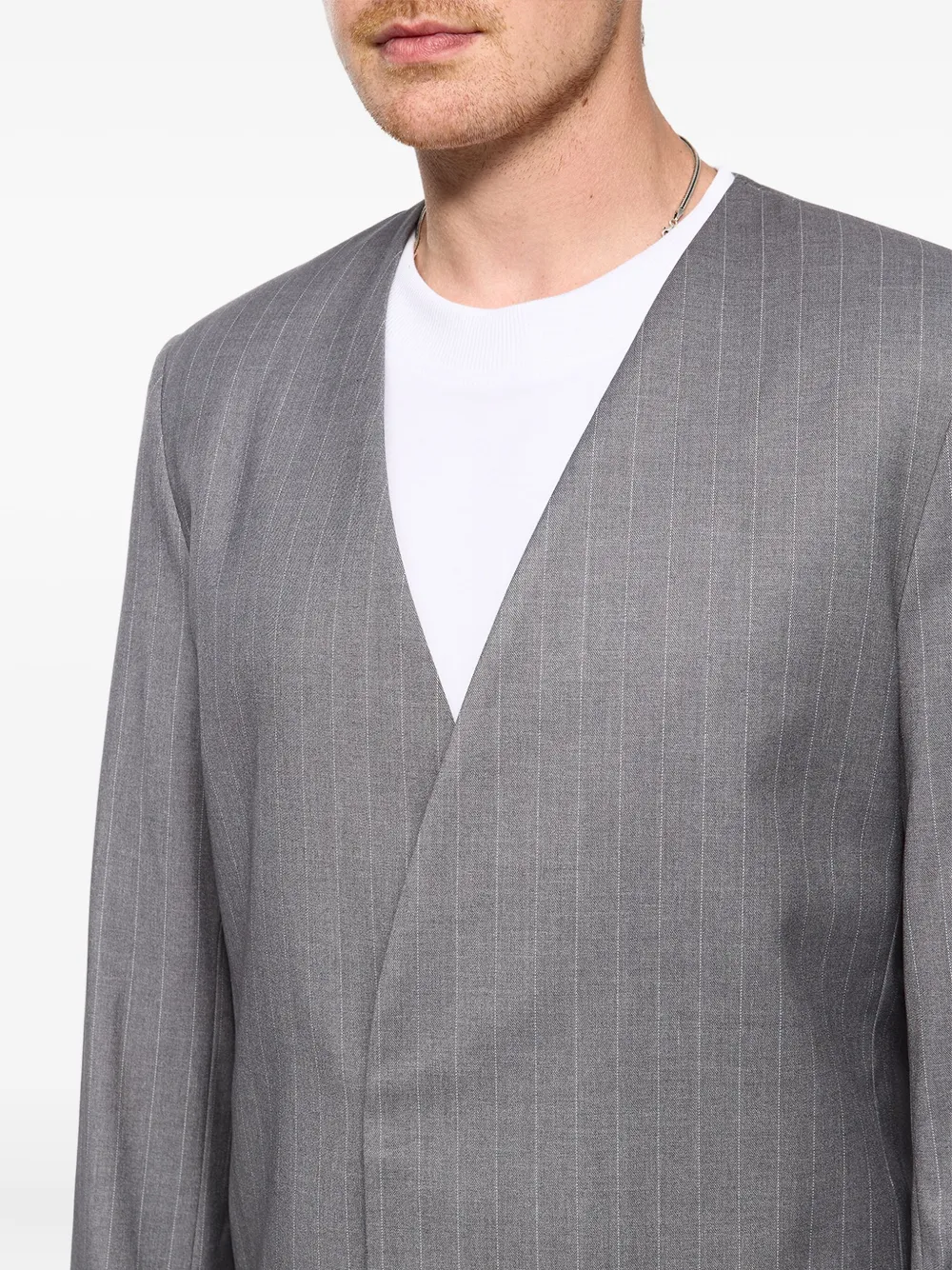 Hamza 247 V-neck Pinstripe Blazer In Gray