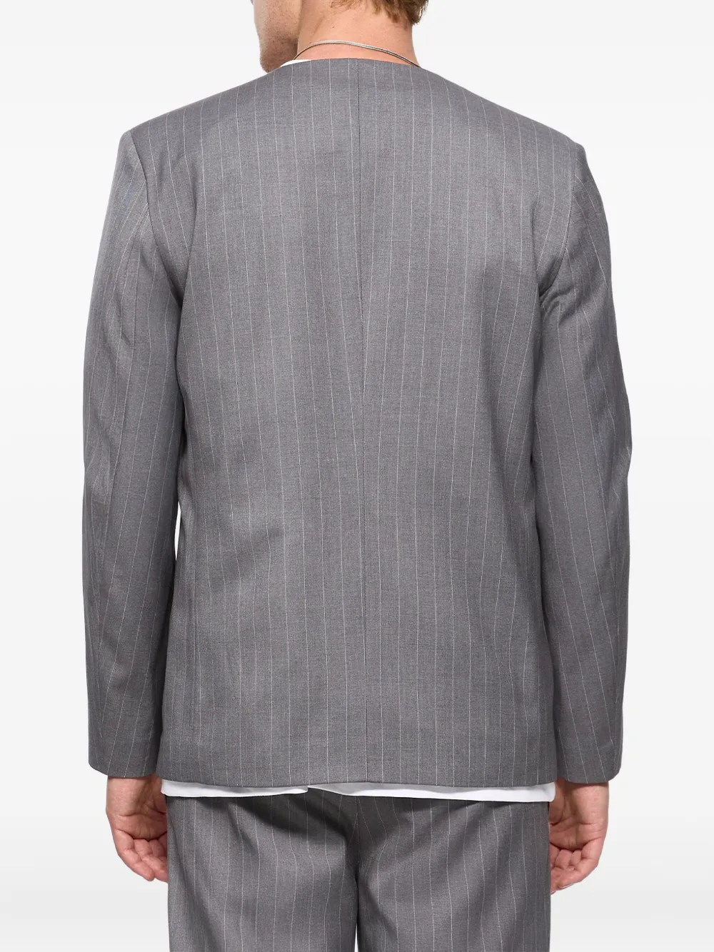 Hamza 247 V-neck Pinstripe Blazer In Gray