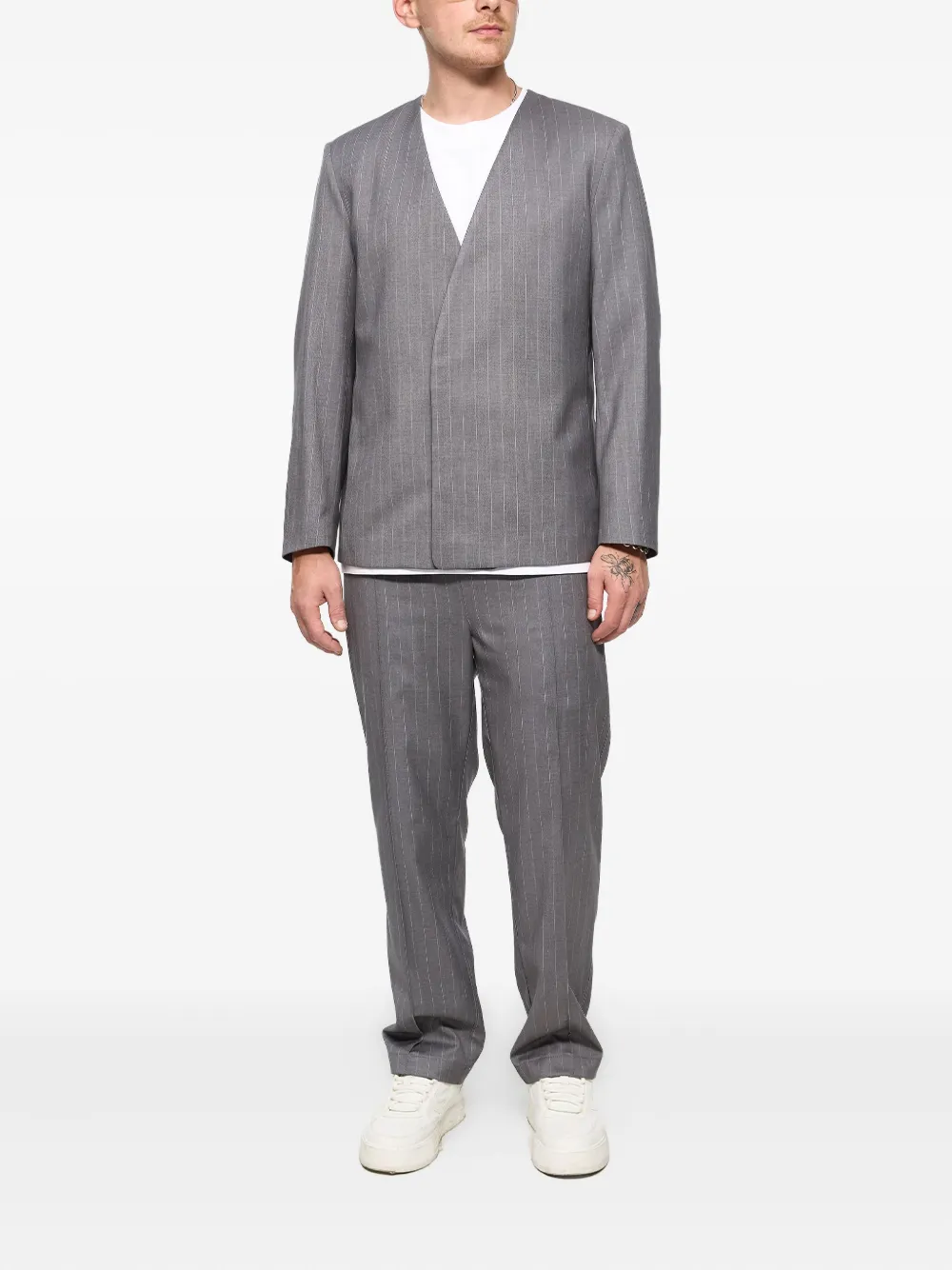 Hamza 247 V-neck Pinstripe Blazer In Gray