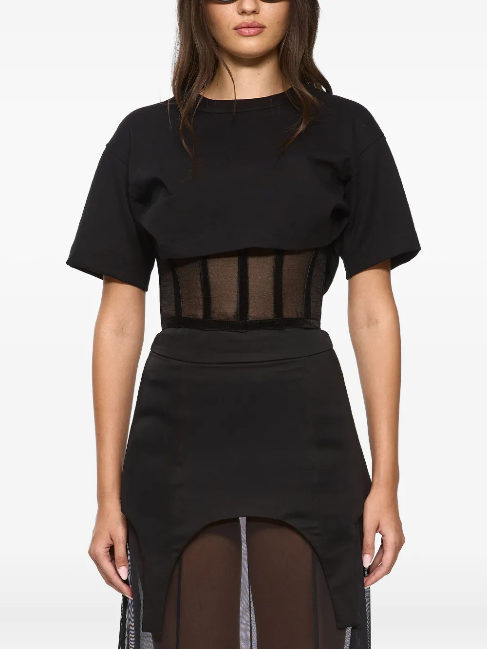 Hamza Organza Corset-detaill Short-sleeve T-shirt In Black