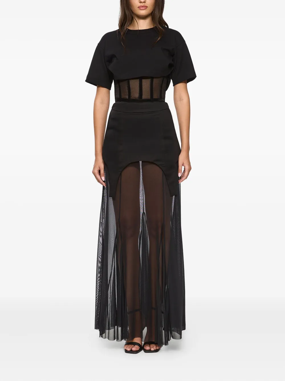 Hamza Organza Corset-detaill Short-sleeve T-shirt In Black