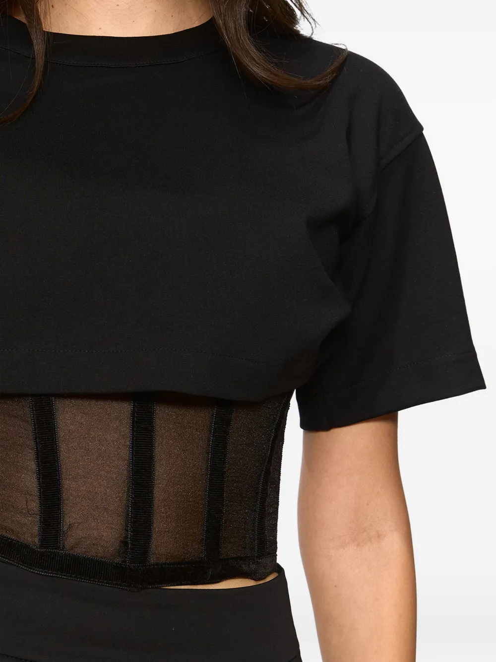 Hamza Organza Corset-detaill Short-sleeve T-shirt In Black