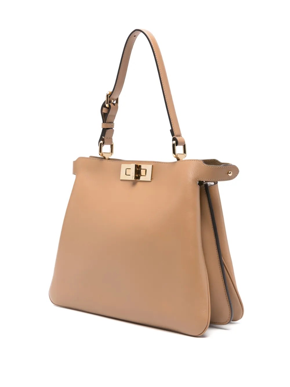  Fendi Turnlock Handle Tote Bag - Brown 