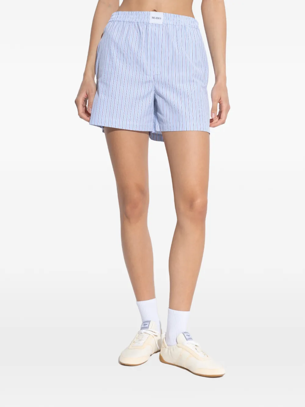  The Attico Striped-pattern Elasticated Mini Shorts - Blue 