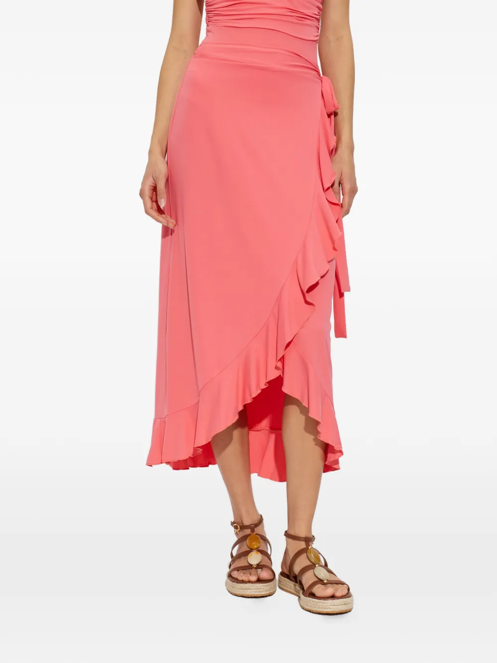 Melissa Odabash Ruffled-trim Tie-fastening Midi Skirt In Pink