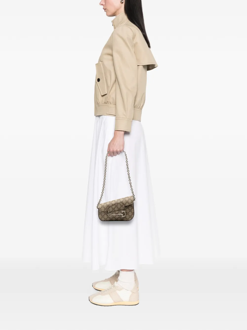 GUCCI Pre-owned 2016-2025 Mini Gg Supreme Asymmetric Horsebit 1955 Shoulder Bag Satchel In Brown