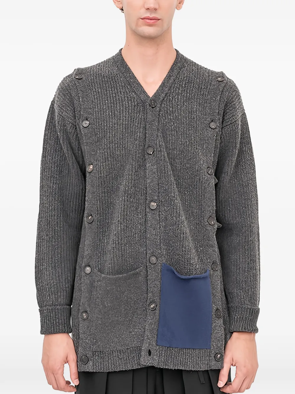 Setchu button-up contrast-pocket cardigan | Grey | Image 1