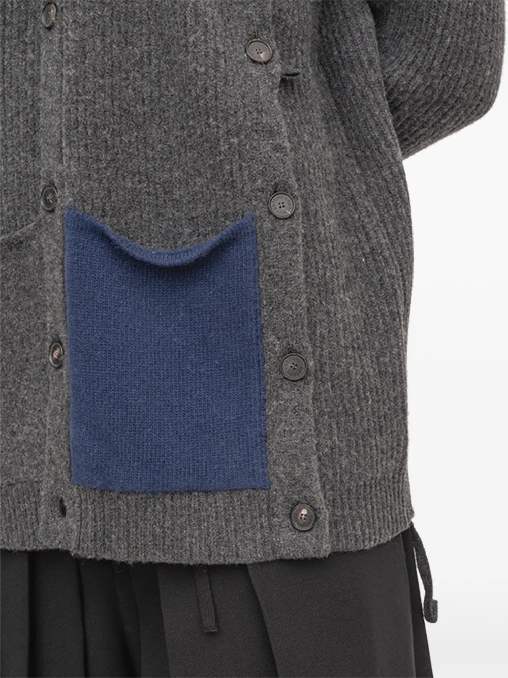 Button-Up Contrast-Pocket Cardigan