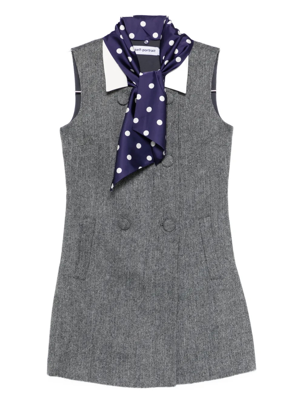 Self-Portrait herringbone-design mini dress - Grigio