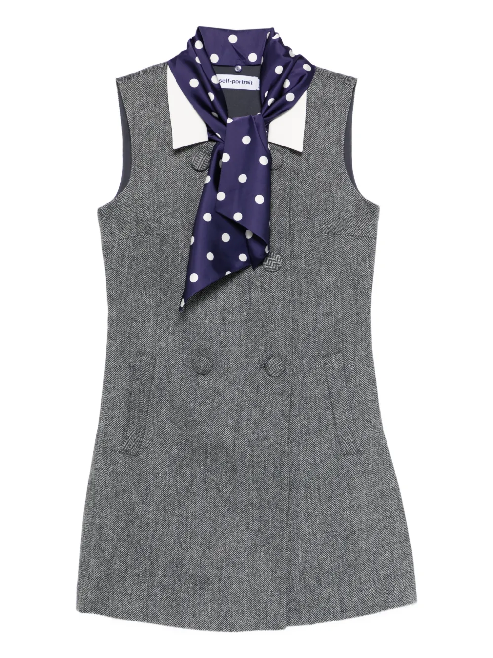 Self-portrait Herringbone-design Mini Dress In Gray