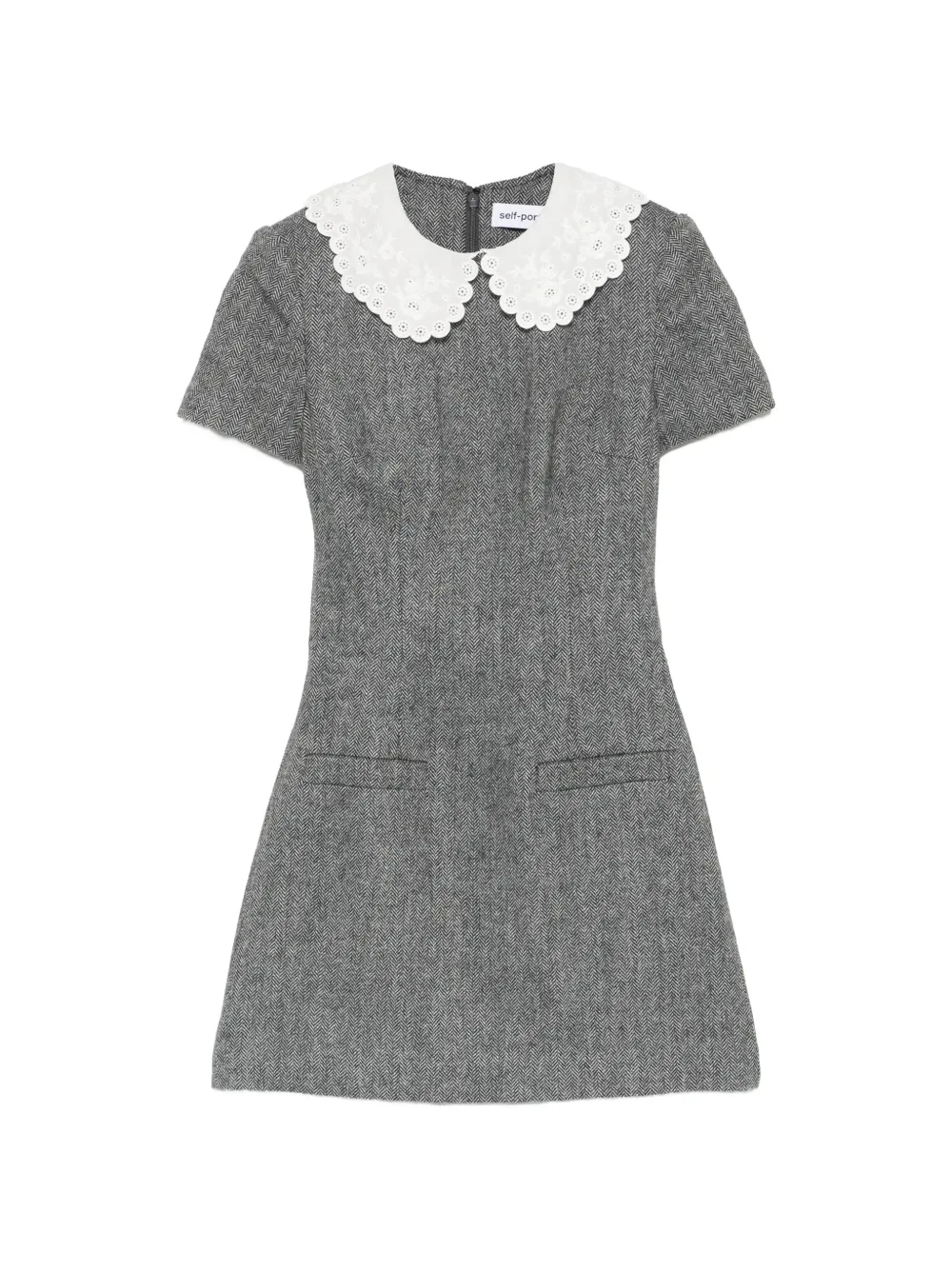 Self-Portrait herringbone-design mini dress - Grigio
