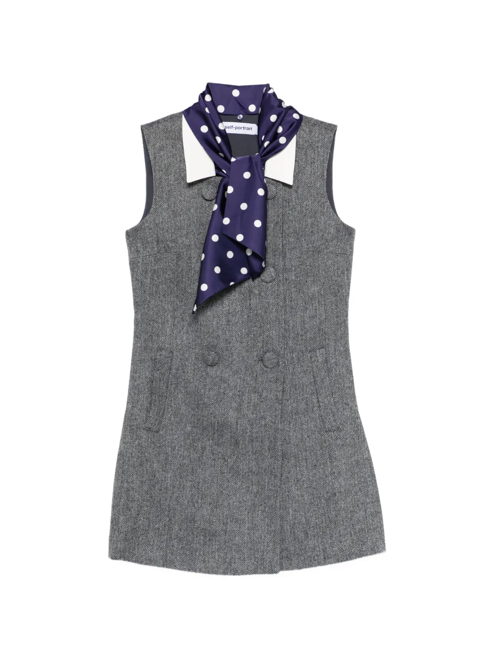 Self-Portrait herringbone-design mini dress - Grigio